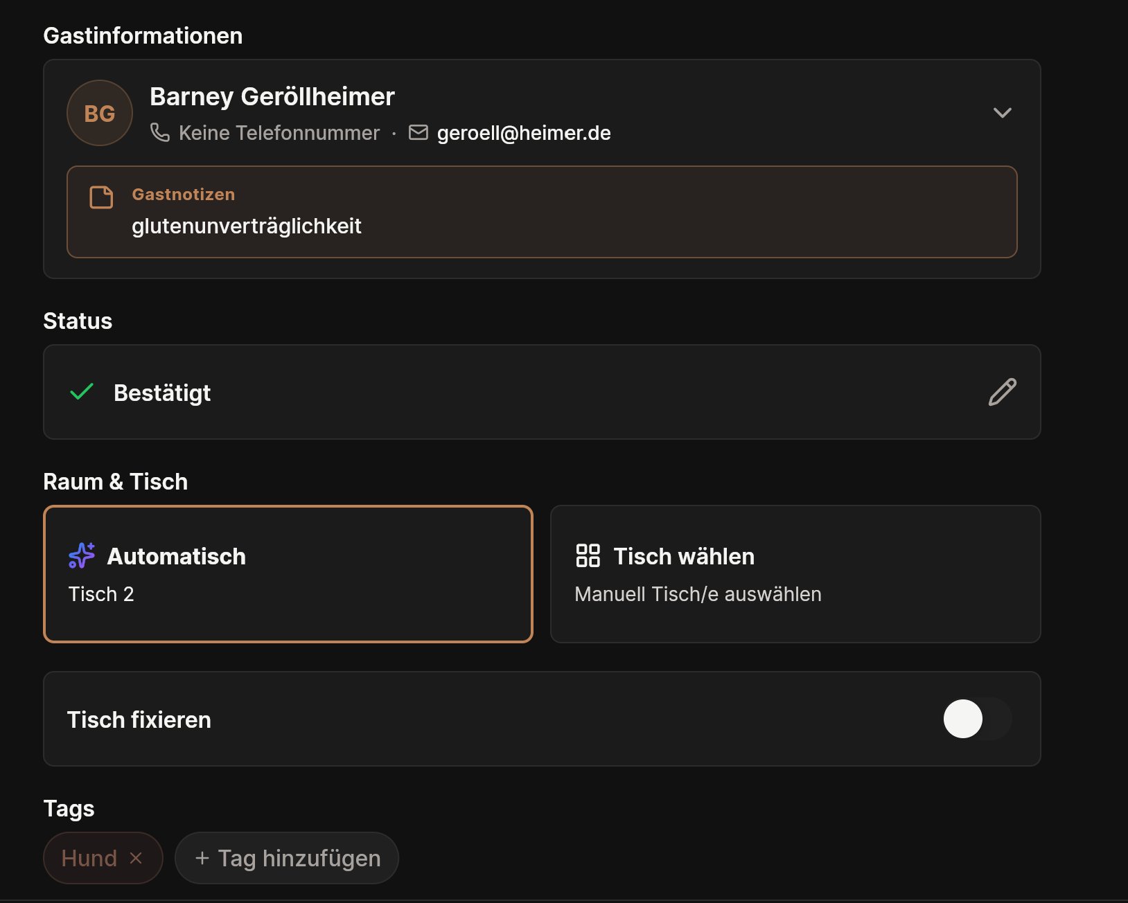 App – Tisch, Status und Tags