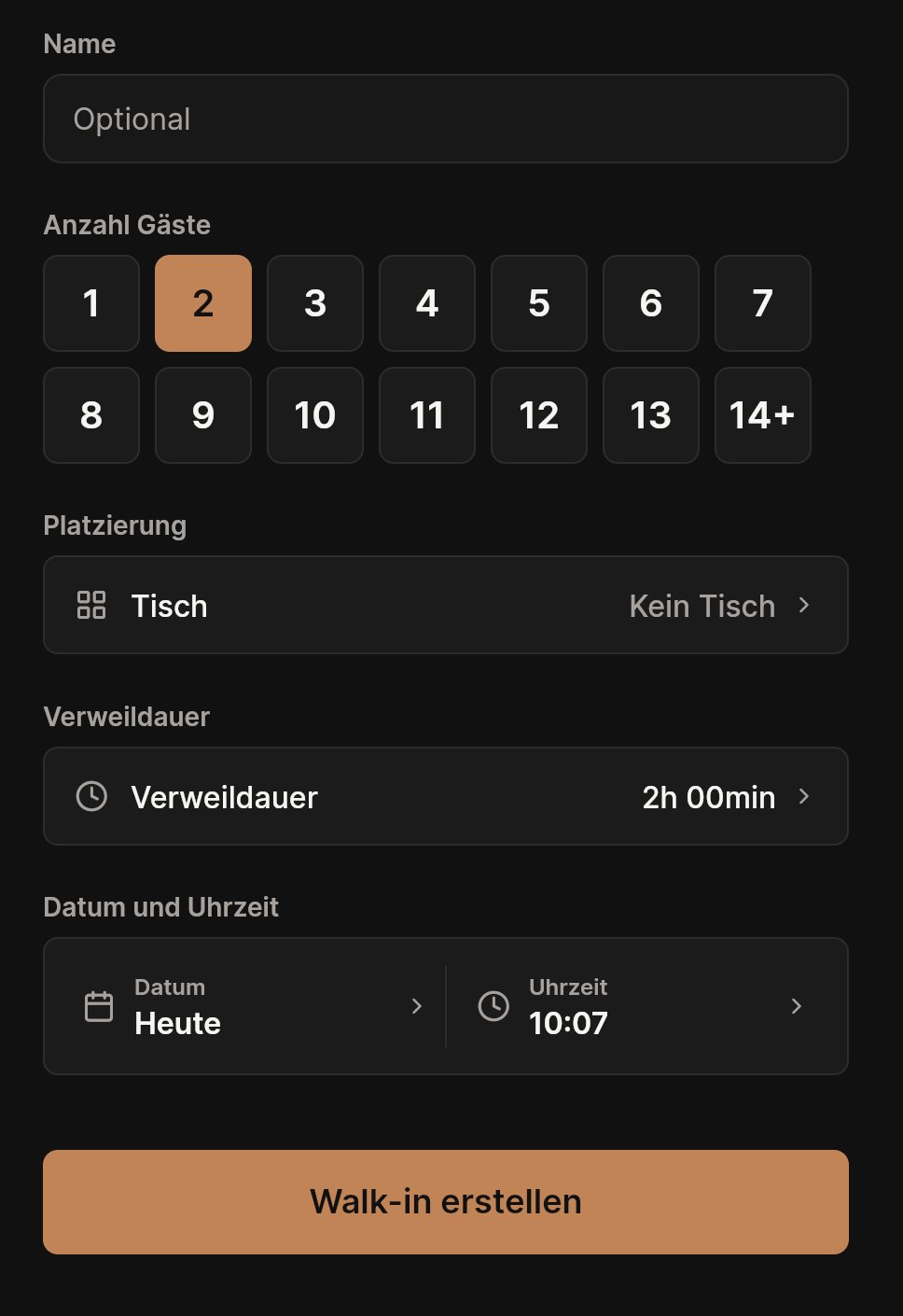 App – Walk-In erstellen
