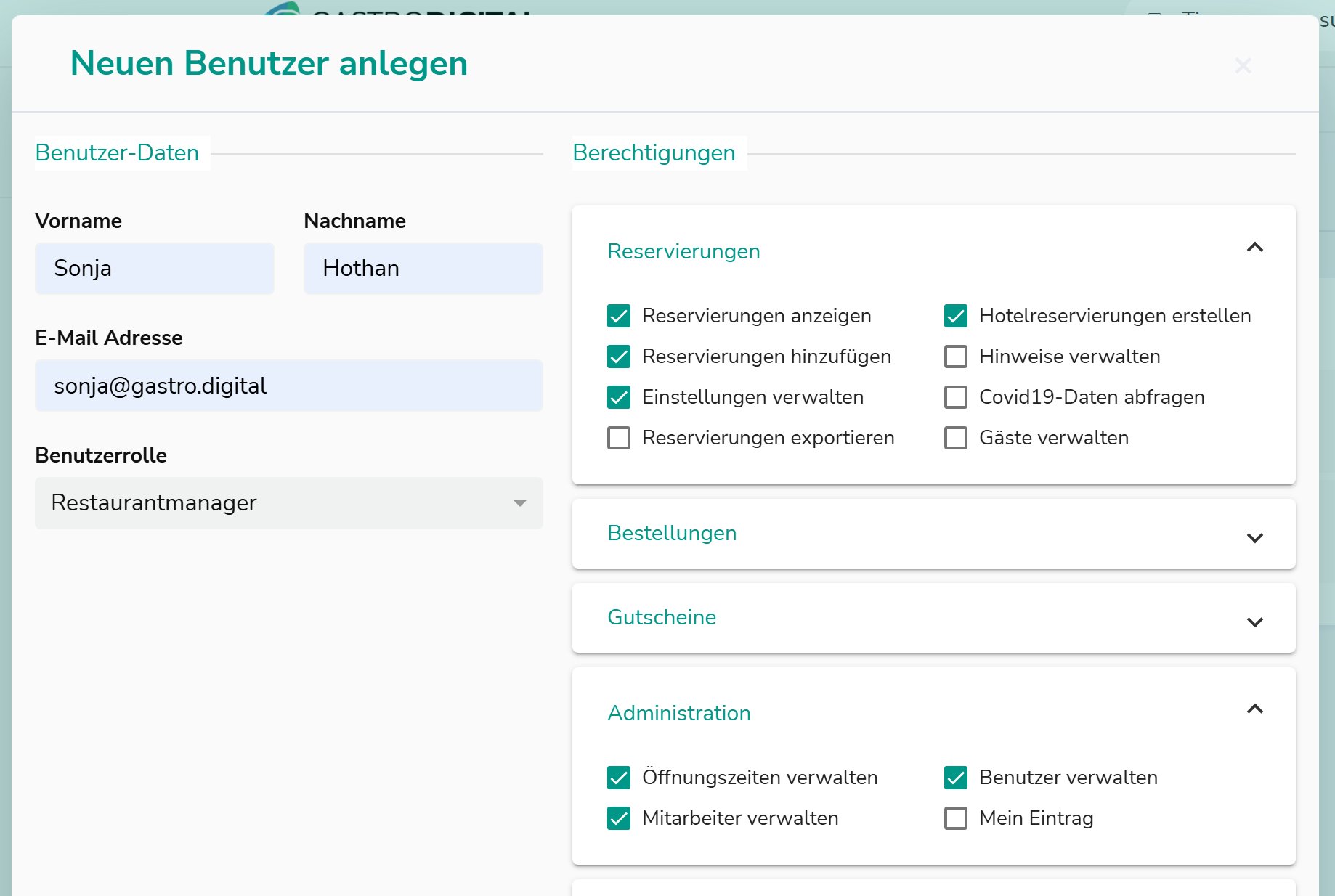 Neuen Benutzer anlegen – Daten und Berechtigungen