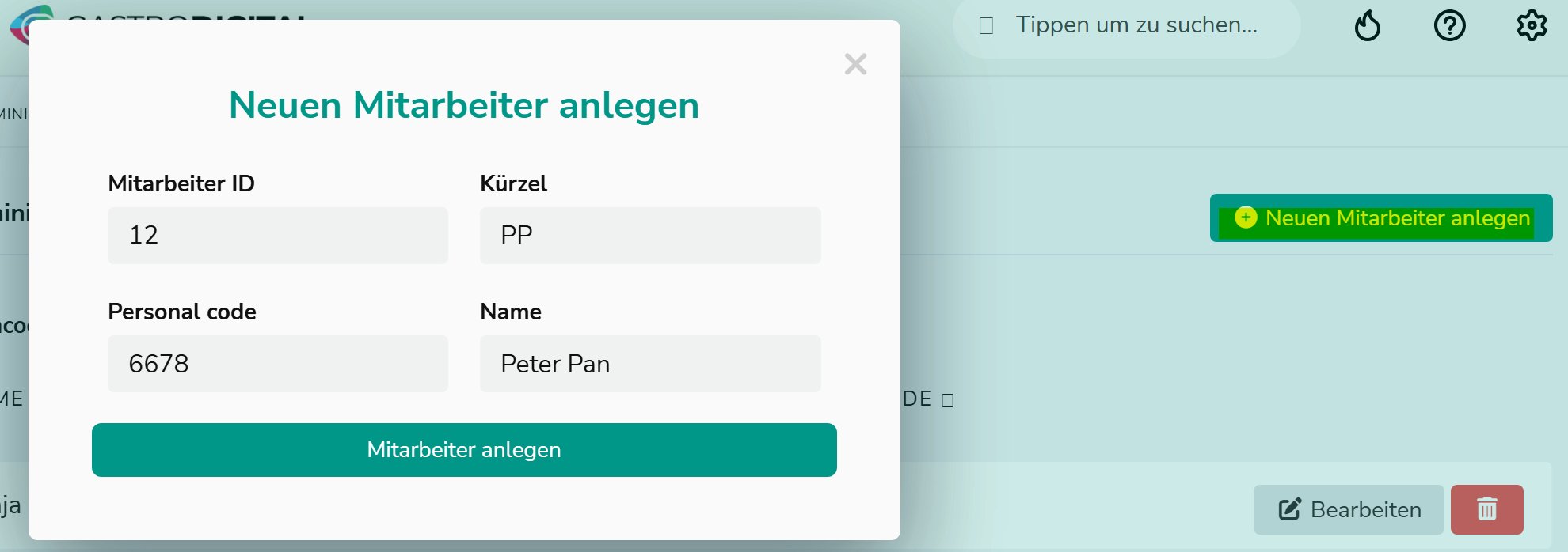 Neuen Mitarbeiter anlegen