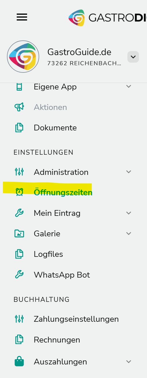 Navigation – Öffnungszeiten im Menü