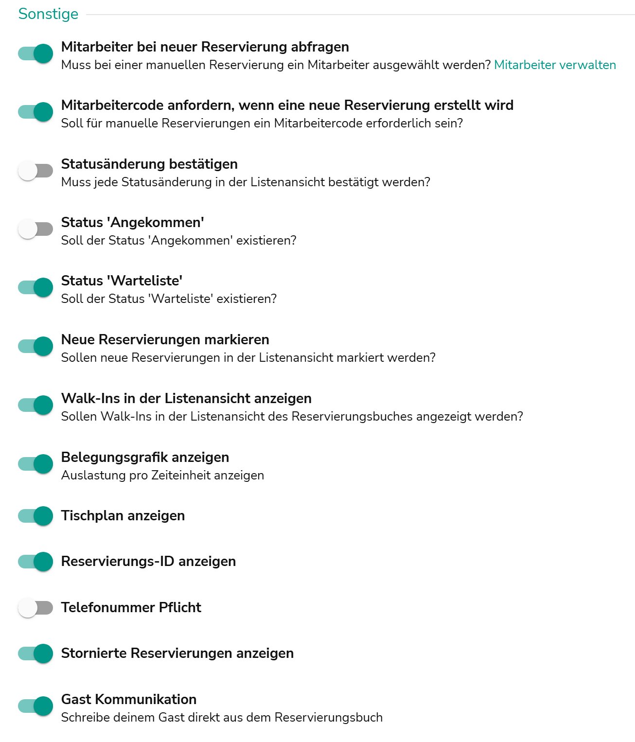 Sonstige Einstellungen