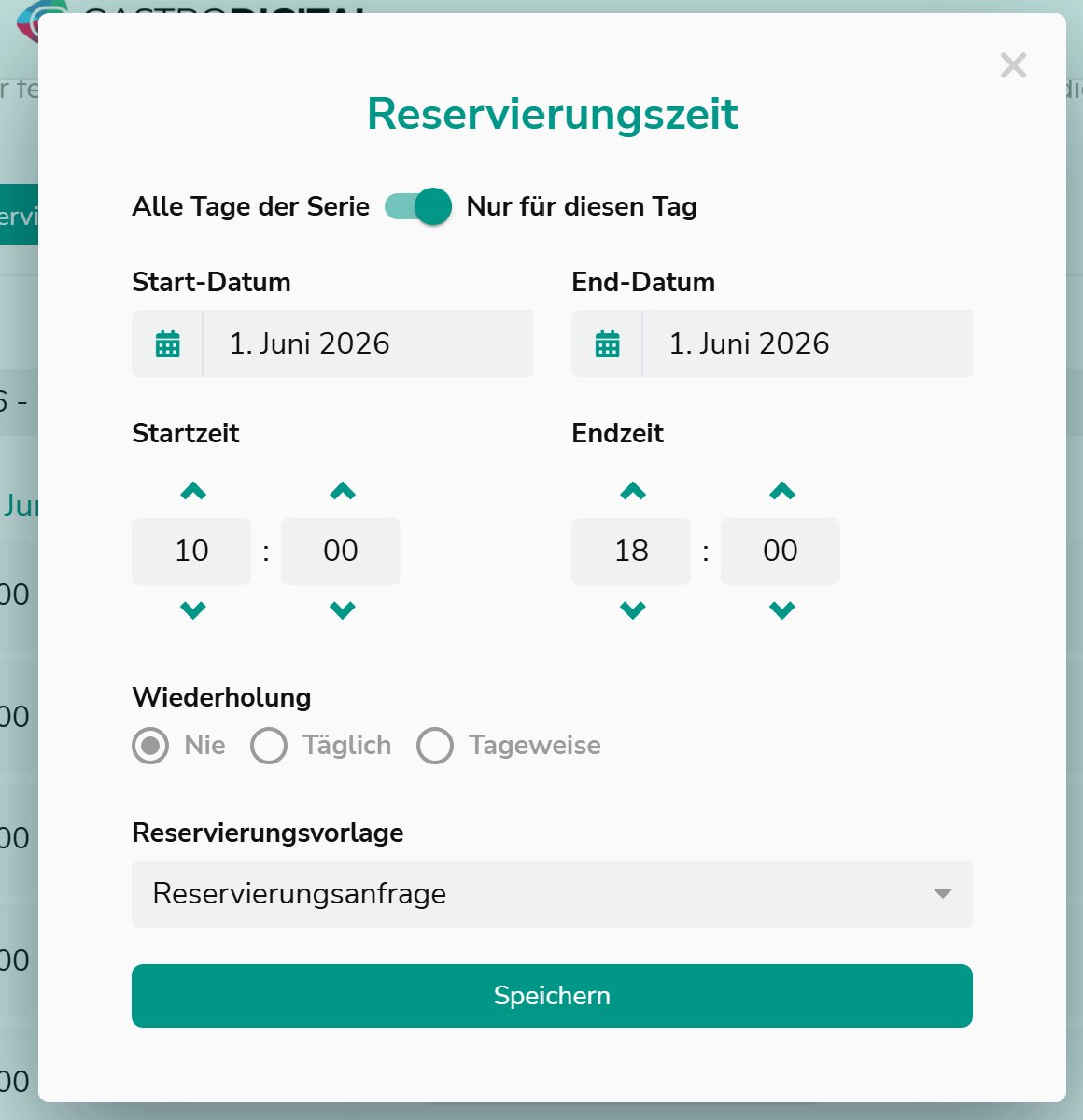 Bearbeiten – Auswahl Alle Tage oder Nur diesen Tag