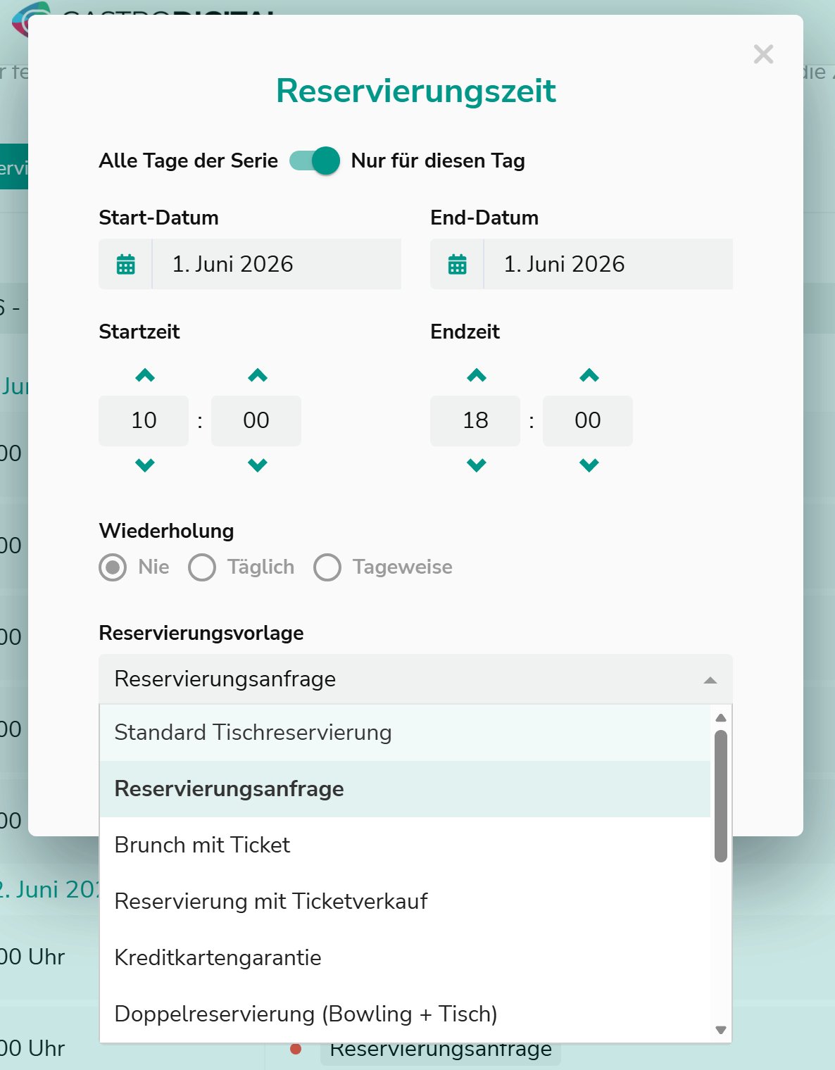 Vorlagen-Dropdown beim Bearbeiten