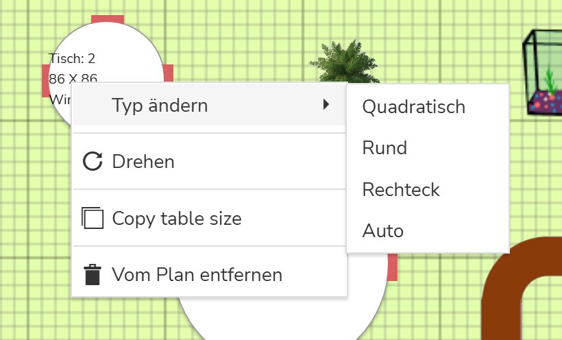 Rechtsklick-Menü – Tischtyp ändern