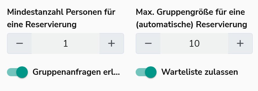 Gruppenanfragen und Warteliste aktiv