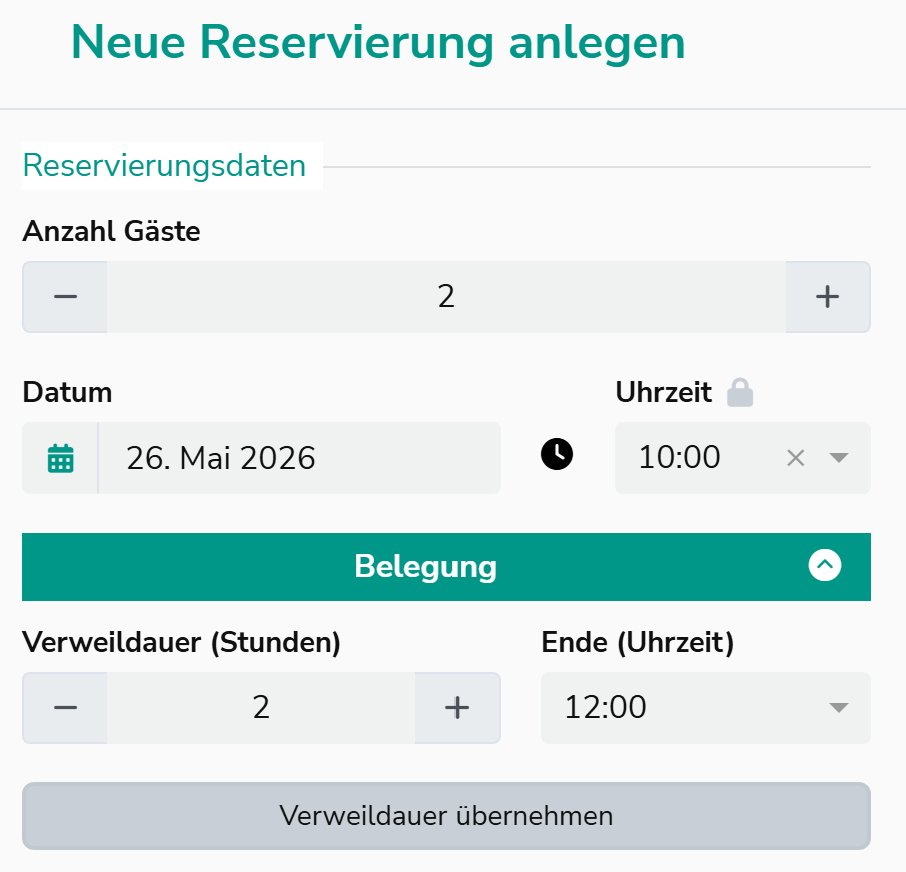 Formular – Gäste, Datum, Uhrzeit, Belegung