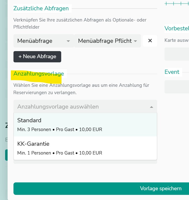 Anzahlungsvorlage in der Reservierungsvorlage verknüpfen