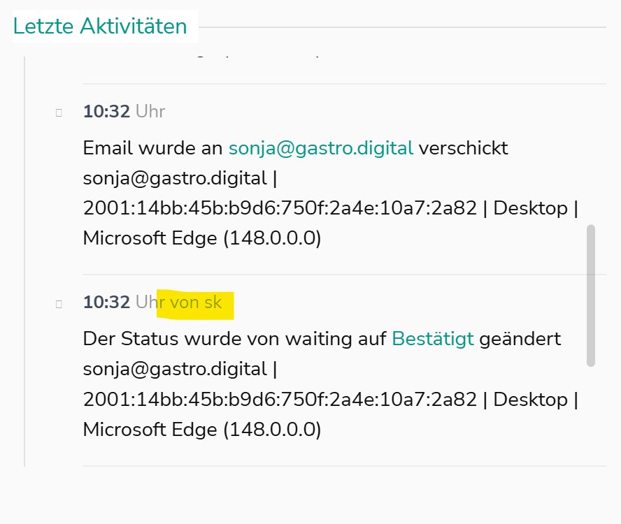 Letzte Aktivitäten – E-Mail und Statusänderung