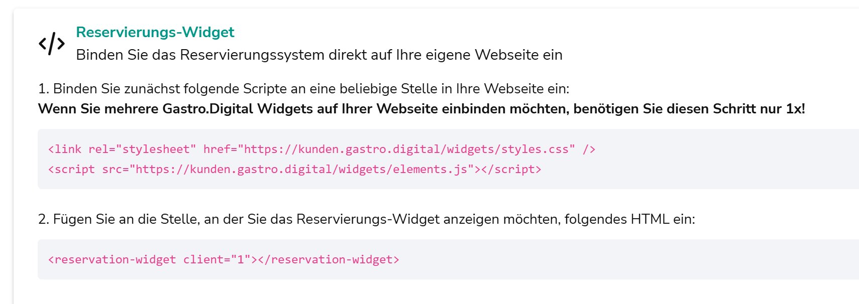 Reservierungs-Widget Einbindungscode