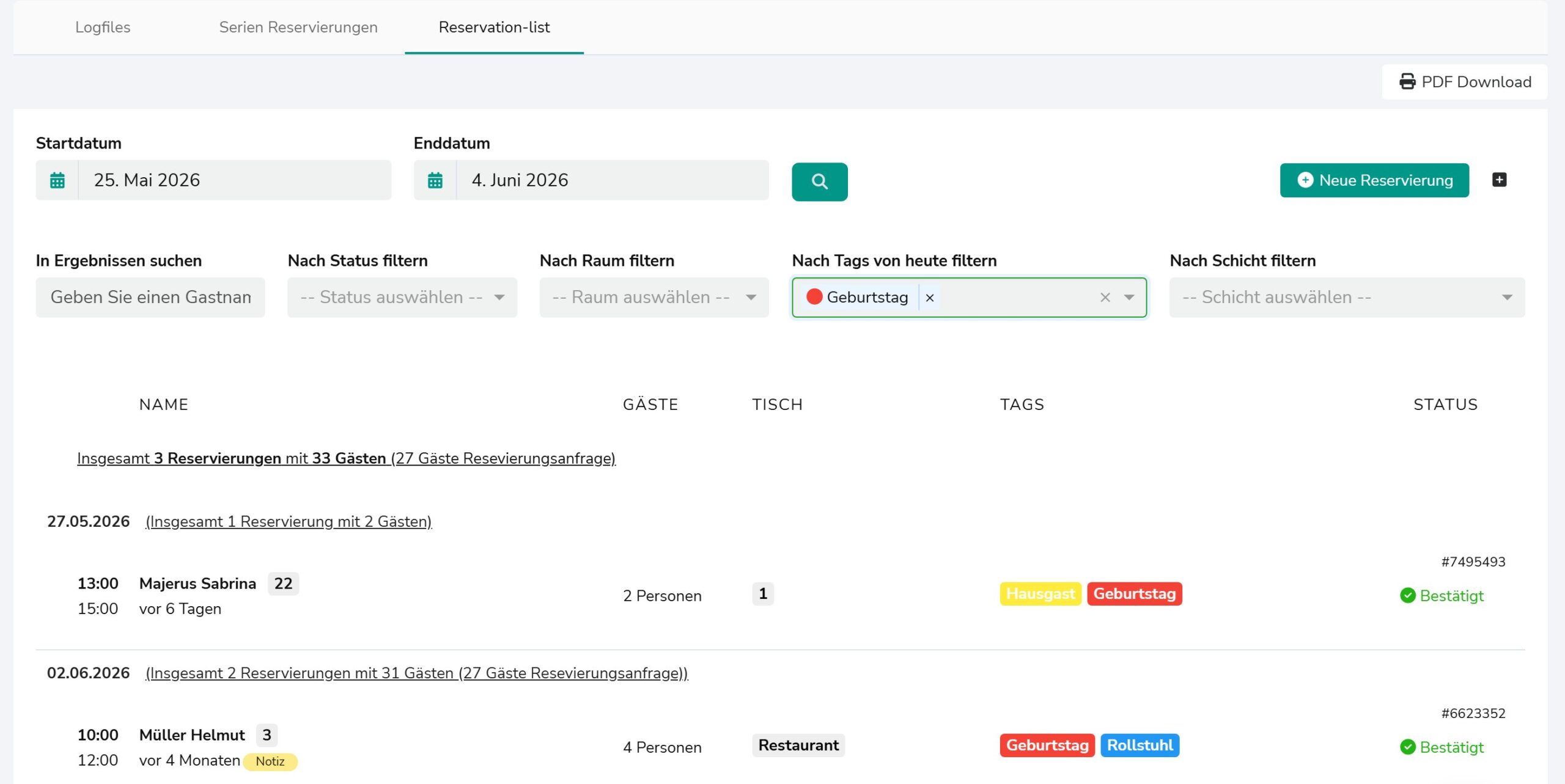 Logfiles – Reservation-list