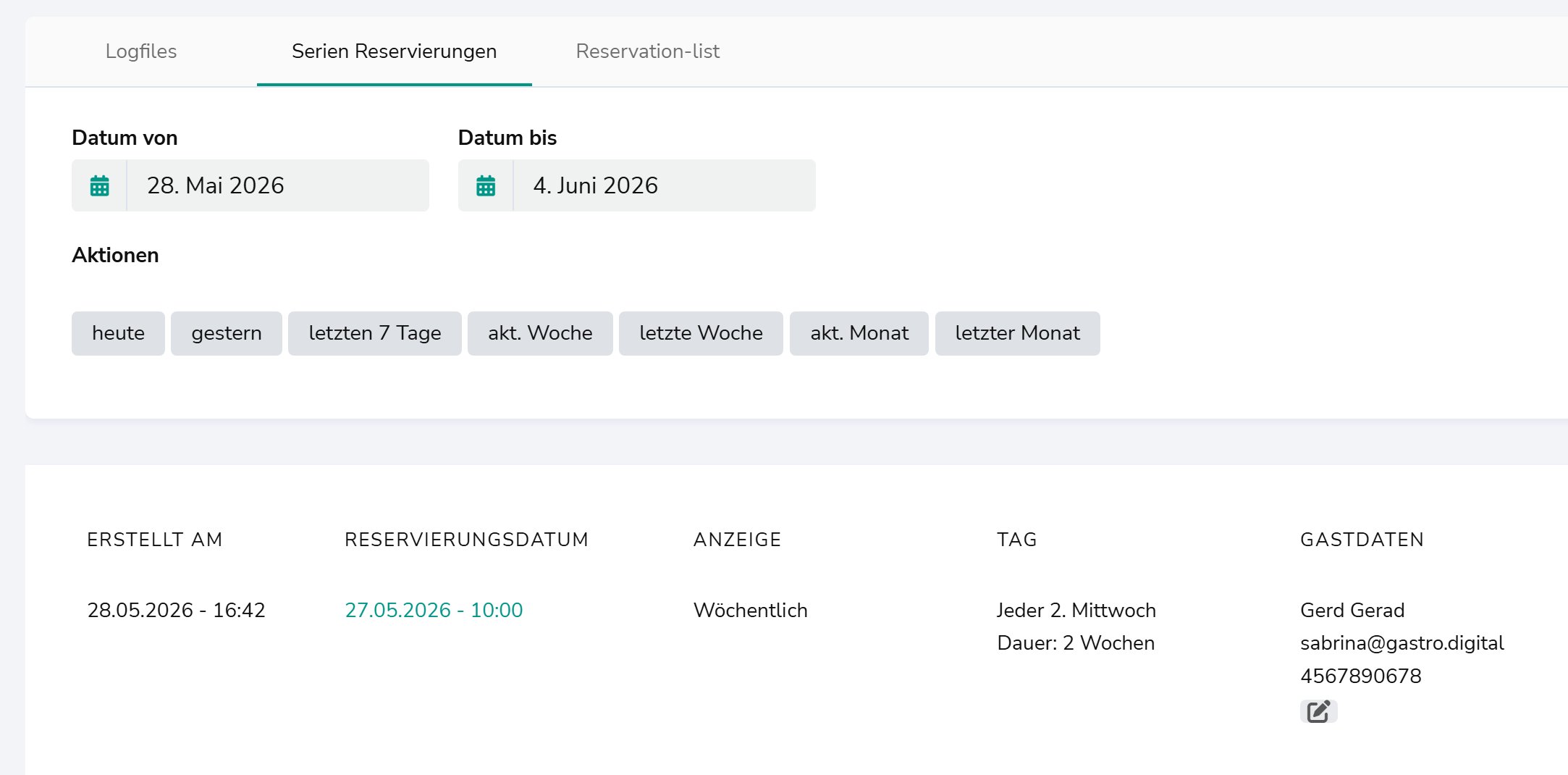 Logfiles – Reiter Serien Reservierungen