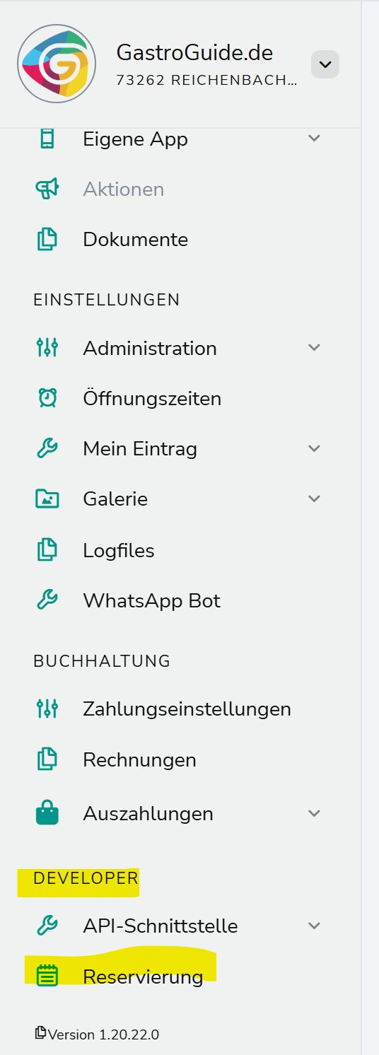 Navigation – Developer und Reservierung ganz unten in der Seitenleiste
