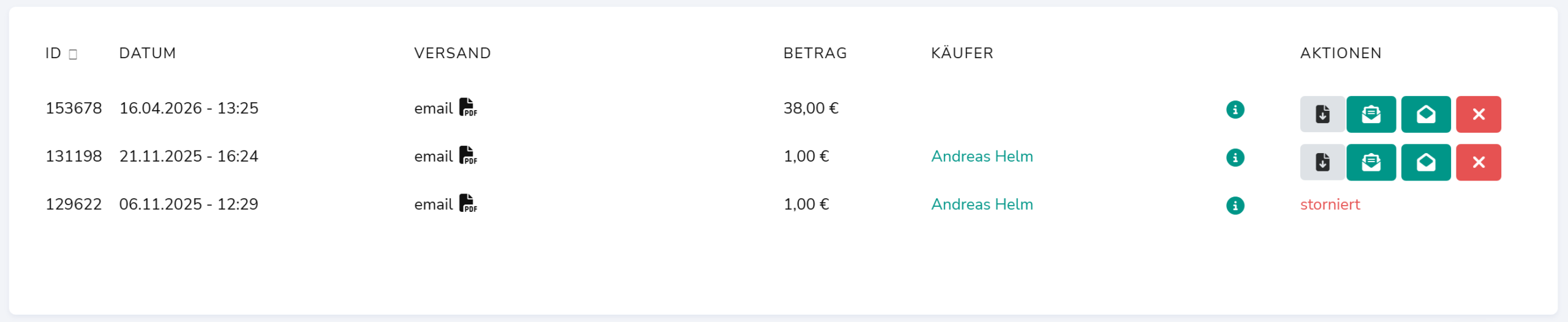 Bestellübersicht mit Stornieren-Button
