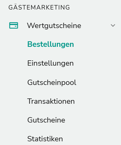 Navigation: Wertgutscheine → Bestellungen