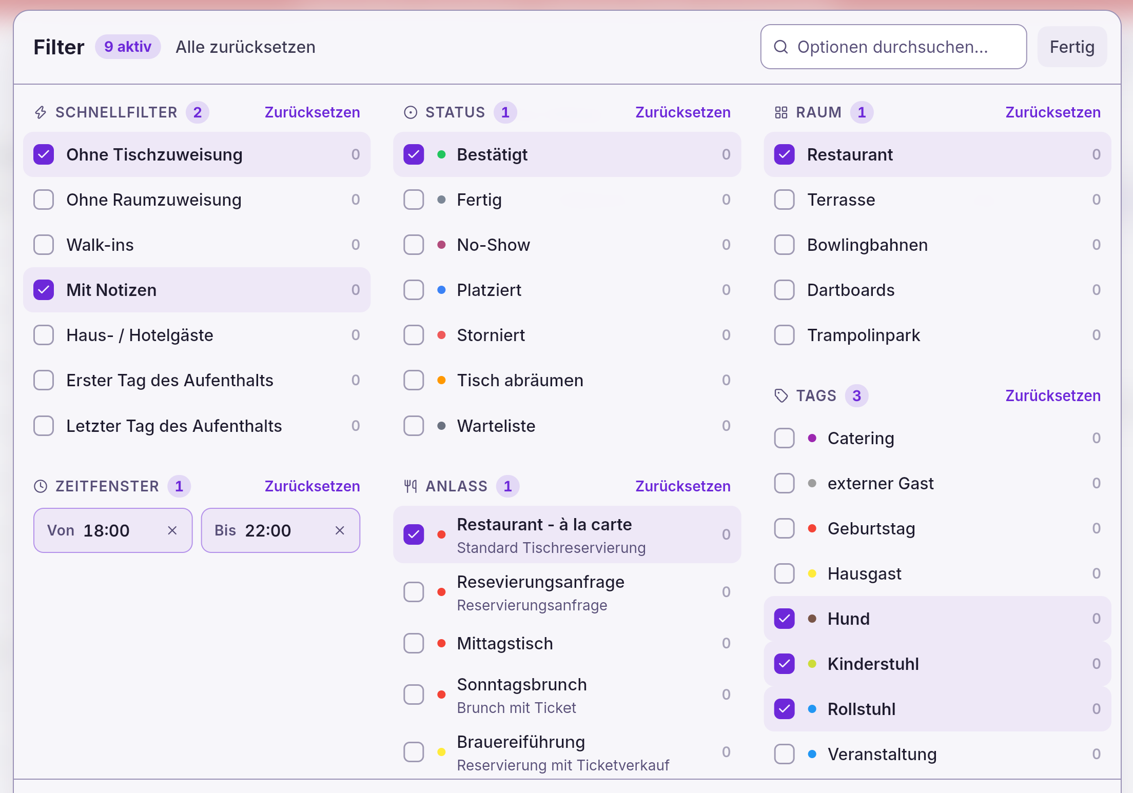 Reservierungsbuch App – Filter
