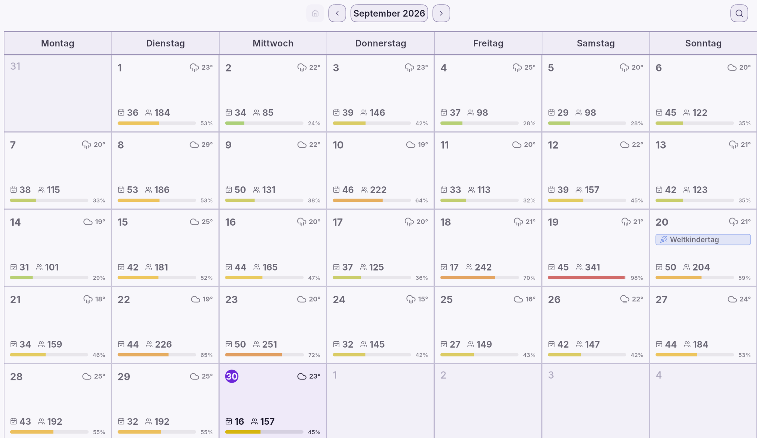 Reservierungsbuch App – Monatskalender