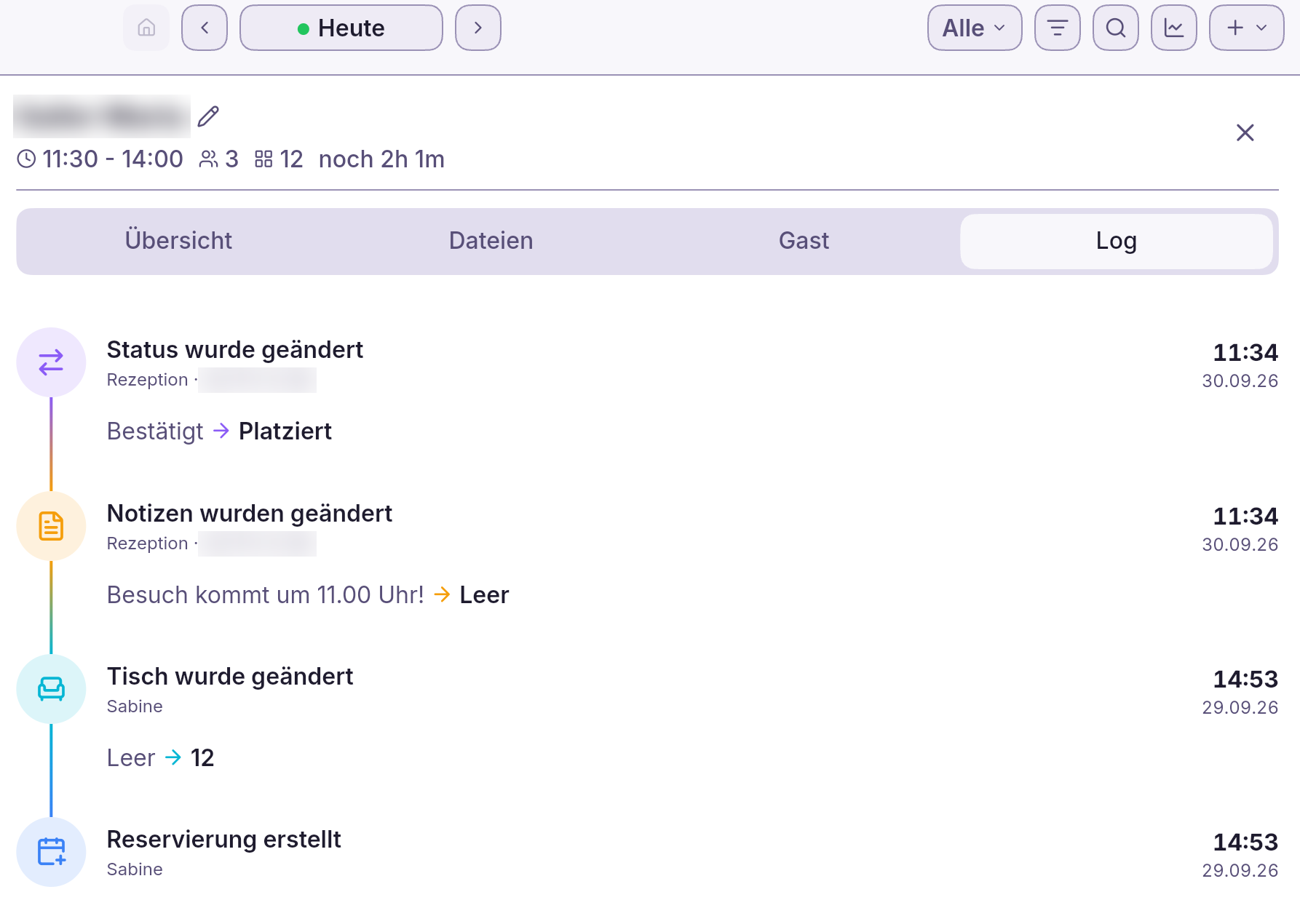Reservierungsbuch App – Log mit Mitarbeitername