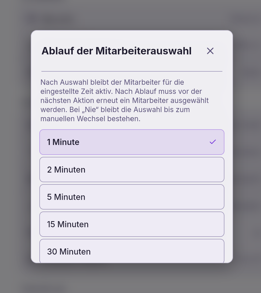 Reservierungsbuch App – Ablauf der Mitarbeiterauswahl