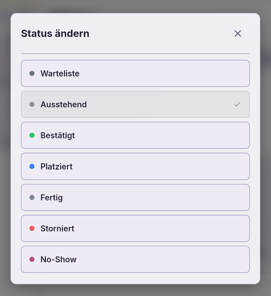 Reservierungsbuch App – Fenster Status ändern