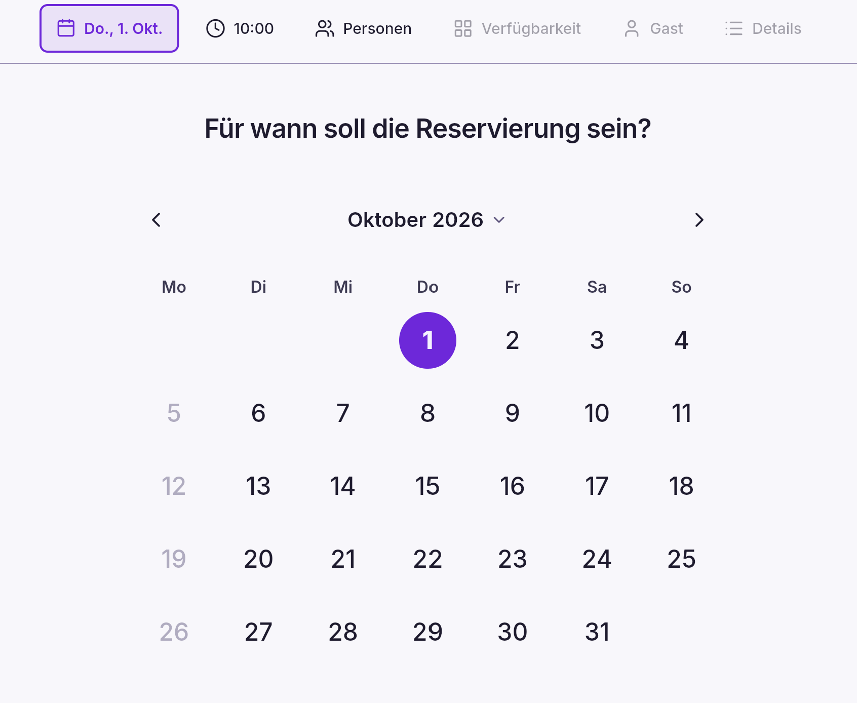Reservierungsbuch App – Schritt 1: Datum wählen