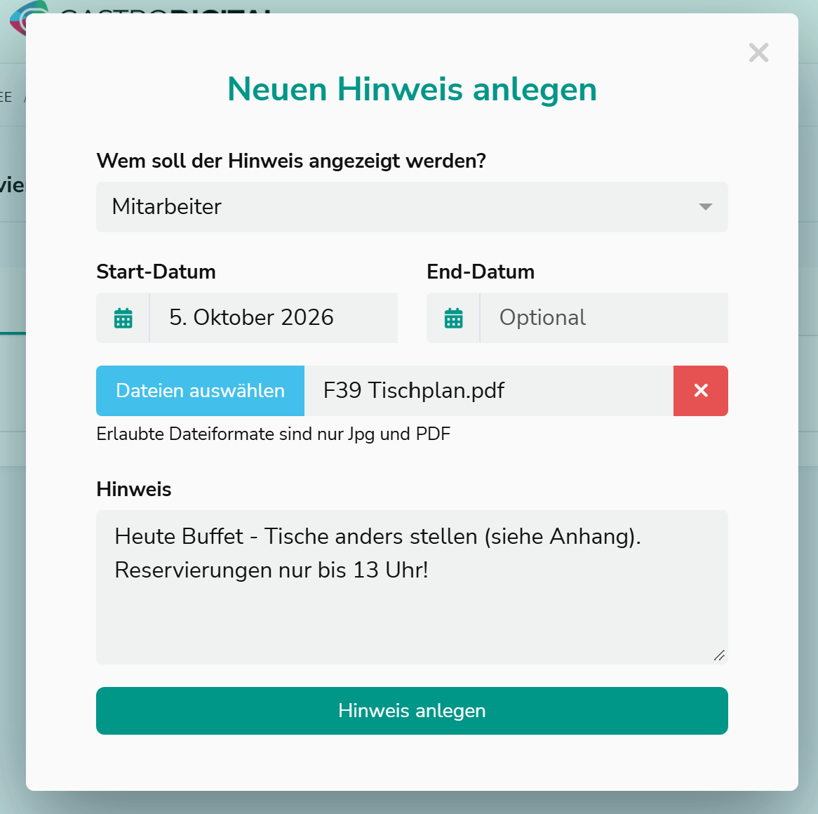 Hinweis anlegen mit Datum und Dateianhang