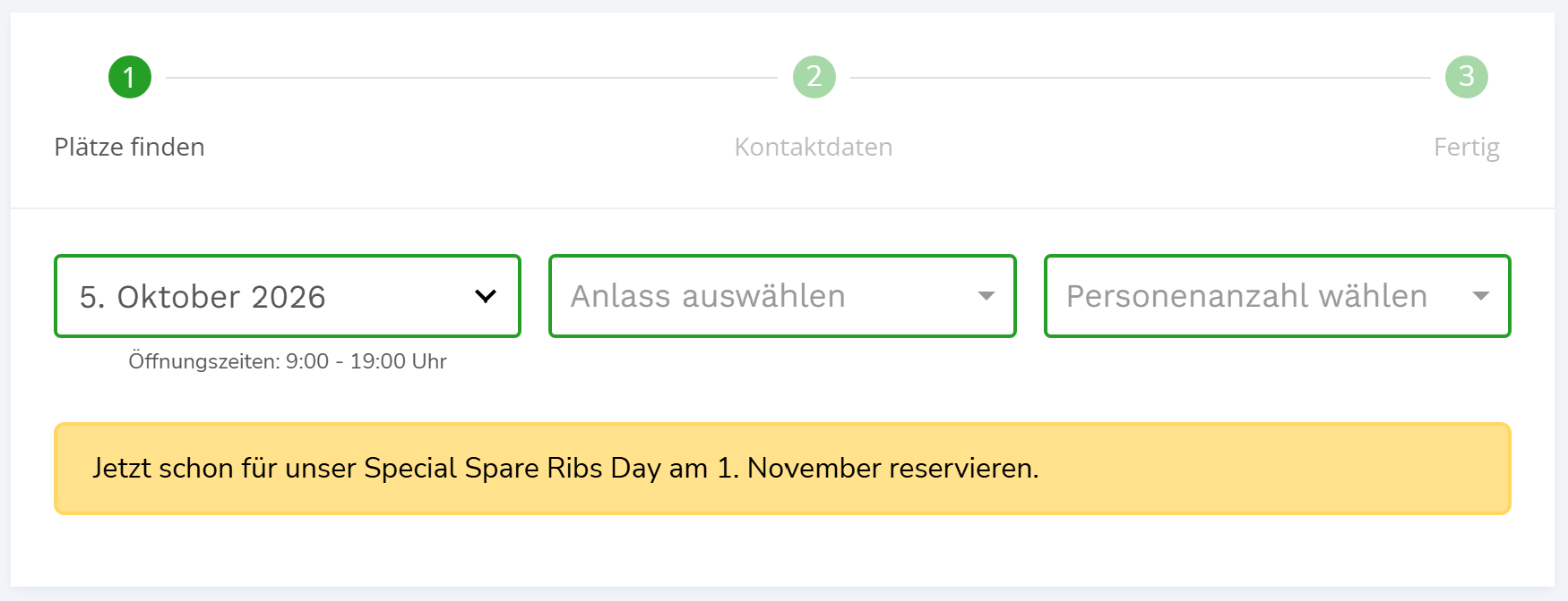 Hinweis im Online-Reservierungsformular für Gäste