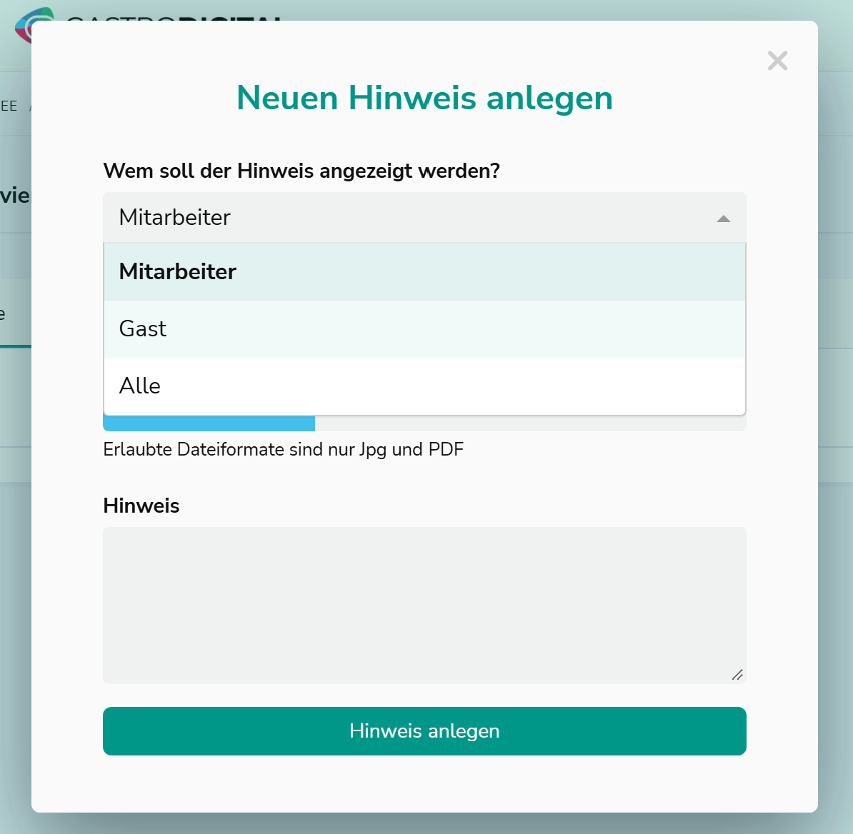 Hinweis anlegen – Zielgruppe auswählen